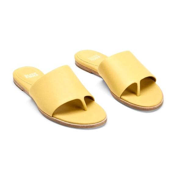 Eileen Fisher Edge Leather Thong Slide Sandals in Butter Yellow 7.5 - Picture 5 of 11
